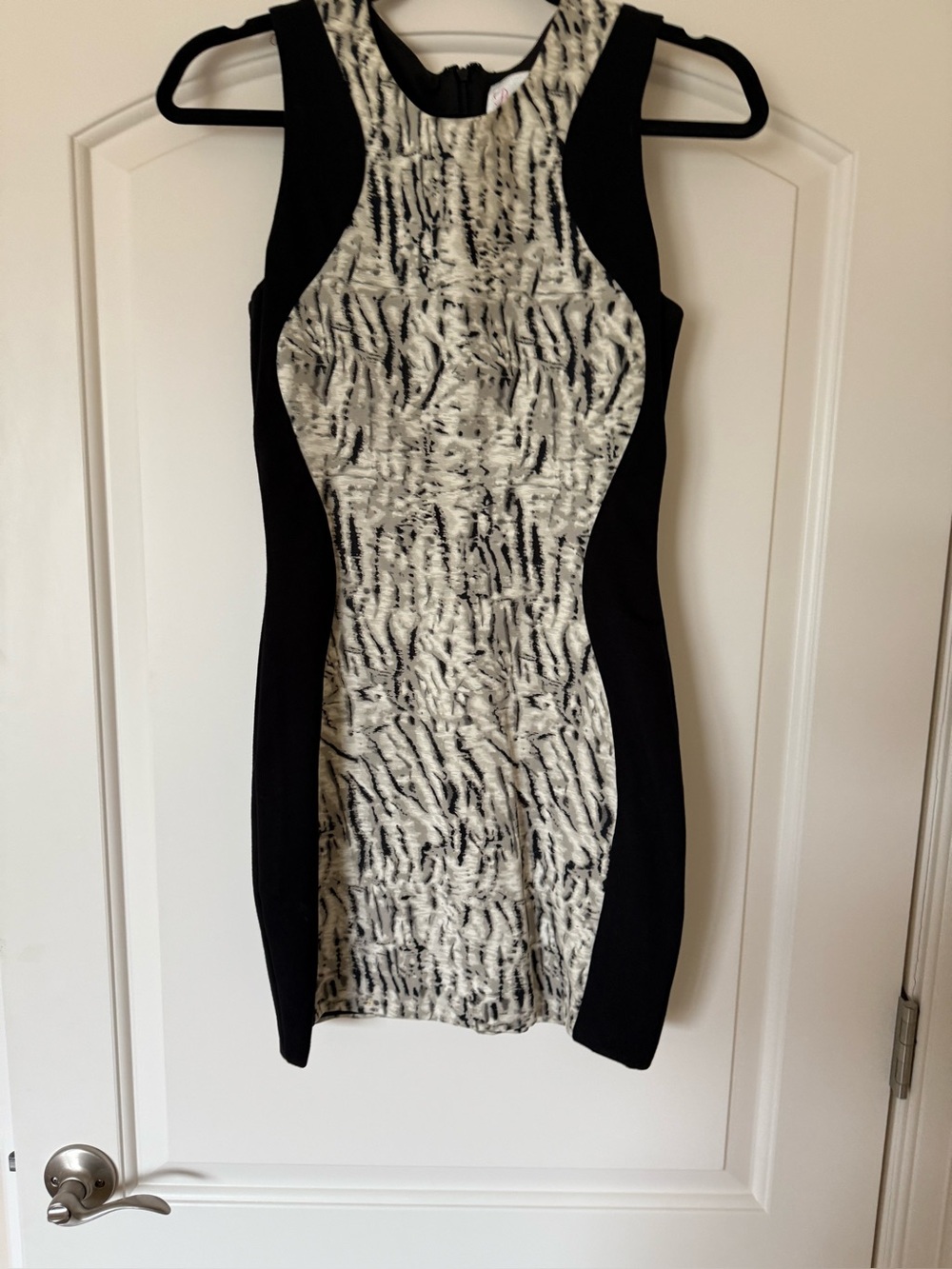 Parker Black & White Textured Panel Bodycon Dress